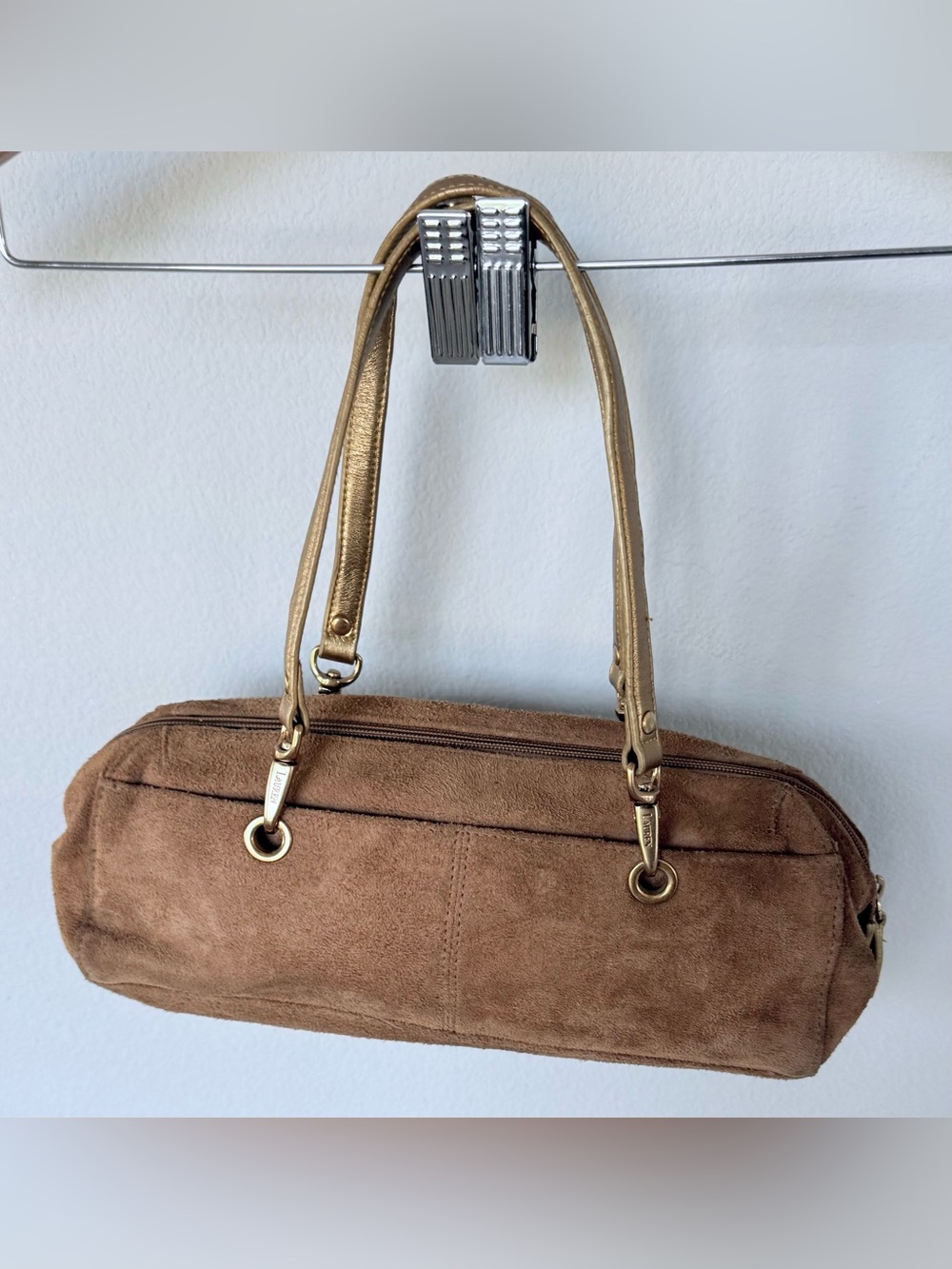 Ralph Lauren Brown Suede Shoulder Bag with Gold Handles - Picture 2 of 15